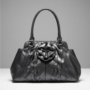 Daisy Fuentes Rose Ruffled Floral Gray Metallic Shoulder Bag Vegan Leather MD
